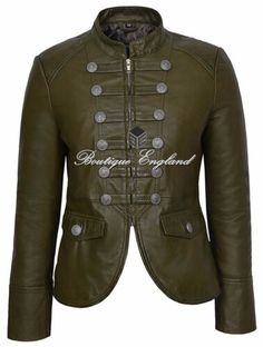 Top Rated 'VICTORY' Ladies Military Parade Style Studded Jacket Olive 100% REAL NAPA 8976, Womens-jacket Military Leather Jacket For Fall, Military Style Leather Jacket For Fall, Military Outerwear With Epaulettes For Fall, Fall Military Outerwear With Epaulettes, Military Style Outerwear With Epaulettes For Fall, Studded Jacket, Military Fashion, Lambskin Leather, Natural Leather