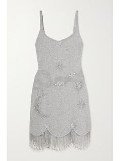 Shop CLIO PEPPIATT Charm fringed embellished stretch-mesh mini dress, Explore the latest CLIO PEPPIATT women's collection today on NET A PORTER Clio Peppiatt, Event Outfit, Silver Dress, Scalloped Hem, Stage Outfits, Embellished Dress, Beaded Dress, Mr Porter, Dream Dress