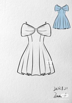 an illustration of a dress with bows on the front and back, drawn by hand