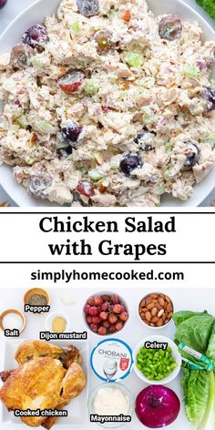 This quick and easy Chicken Salad with Grapes is made with cubed rotisserie chicken, crisp and juicy grapes, toasted almonds, and a simple creamy dressing. It’s so so good.