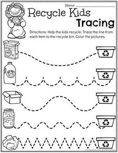 a printable worksheet for recycling with the words recycle kids tracing