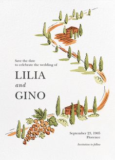 a wedding card with the words, lila and gino on it