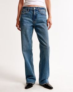 Women's Low Rise Baggy Jean | Women's New Arrivals | Abercrombie.com Relaxed Fit Cutoff Flare Jeans With Five Pockets, Summer Classic Flare Jeans With Straight Hem, Classic Relaxed Fit Flare Jeans, Classic Rigid Denim Relaxed Fit Flare Jeans, Classic Relaxed Fit Flare Jeans In Rigid Denim, Classic Medium Wash Flare Jeans For Summer, Classic Mid-rise Relaxed Fit Flare Jeans, Medium Wash Relaxed Fit Flare Jeans With Straight Hem, Faded Relaxed Fit Flare Jeans