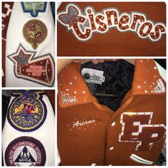 Cheer Letterman Jacket Ideas, Blinged Out Letterman Jacket, Cheerleading Varsity Jacket, Cheerleading Letterman Jackets, Letterman Jacket Ideas, Cheer Jackets, Letterman Jacket Patches, Bling Jacket, Letterman Jacket