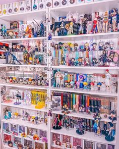 shelves filled with anime figurines and action figures