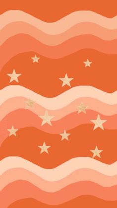 an orange background with gold stars and wavy lines