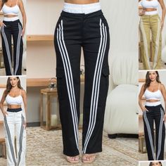 Brand New Sporty White Wide Leg Cargo Pants, White Stretch Straight Leg Cargo Pants, Sporty White Straight Leg Cargo Pants, White Stretch High Waist Cargo Pants, Sporty White Mid-rise Bottoms, White Mid-rise Sporty Bottoms, White High-rise Summer Cargo Pants, High Rise White Cargo Pants For Spring, White Mid-rise Summer Cargo Pants