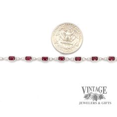 14 karat white gold ruby and diamond link bracelet, close up White Gold Bracelet, Ruby Diamond, Natural Ruby, Round Brilliant Cut Diamond, Brilliant Cut Diamond, Diamond Bracelet, Ruby, 50 %, Diamond Cuts