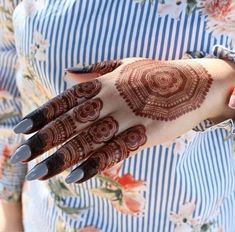 a woman's hand with henna on it and flowers all over the arm