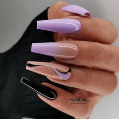 Ballet Nails, Purple Acrylic Nails, Long Acrylic Nails Coffin, Acrylic Nails Coffin Short, Coffin Nails Designs, Dope Nails, Nail Arts, Nail Polishes