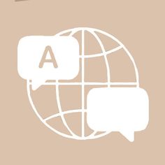 a white speech bubble with the letter a in it's center on top of a beige background