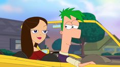 an animated image of a man and woman in a car