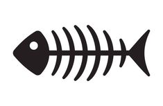 a fish skeleton on a white background with the word's name in black and white