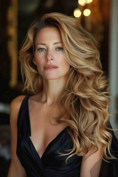 Long glamorous golden curls with a deep side part Blown Back Hair, Big Romantic Curls, Hairstyles Volume Curls, Large Bouncy Curls, Curled Wedding Hair Down, Big Bouncy Curls Long Hair, Big Volume Curls Long Hair, Curls Long Hairstyles, Big Curls Wedding Hair