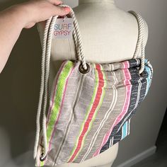 Nwt Surf Gypsy Bag Linen Cotton Casual Multicolor Pouch Beach Bag, Multicolor Backpack For Summer, Bohemian Shoulder Beach Bag With Removable Pouch, Summer Backpack For Everyday Use, Pink Backpack For Vacation, Casual Multicolor Backpack For Vacation, Everyday Pink Beach Bag With Adjustable Strap, Multicolor Backpack With Adjustable Strap For Vacation, Multicolor Everyday Beach Bag Pouch