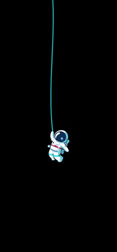 an astronaut floating in the air with a blue string attached to it's back