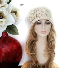 Crochet Womens Hat Winter Hats Crochet Beanie Women Winter - Etsy Cream Crochet Cap For Winter, Cream Adjustable Crochet Hat For Winter, Cream Brimmed Crochet Hat For Winter, Cream Brimmed Crochet Hat One Size, Cream Yarn Cap, Crochet Mini Hat Cap For Winter, Adjustable Cream Crochet Beanie, Crochet Cap Mini Hat For Winter, Crochet Mini Cap For Winter