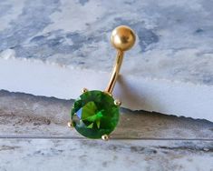 Gold Belly Button Rings Brilliant Emerald Cubic Zirconia 18K | Etsy