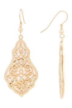 Featuring a beautiful filigree and stained-glass-inspired design, our Wonderland Earring will take any look from simple to stunning. Let the light shine through, and transport you to an enchanted wonderland. Material: 18k Gold Plated Brass Size: 2" x 0.75" Hook Backing Imported Drop Earring, Gold Drop Earrings, The Light, Enchanted, Stained Glass, 18k Gold, Gold Plate, Size 2, Design Inspiration