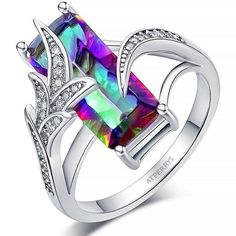 Mystic Fire Rainbow Topaz Ring - 925 Sterling Silver - AtPerry's - AtPerry's Healing Crystals Rainbow Topaz Ring, Mystic Topaz Ring, Trendy Ring, Mystic Topaz, Green Gemstones, Topaz Gemstone, Topaz Ring, Crystal Rings, Womens Engagement Rings