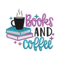 books and coffee machine embroidery design