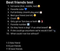 the best friends test is shown in this screenshot