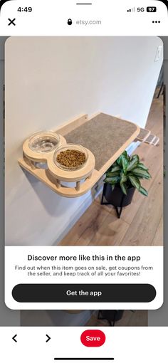 a dog bowl on top of a wooden table