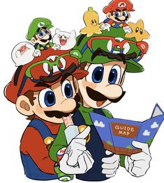 mario and luigi are looking at a map