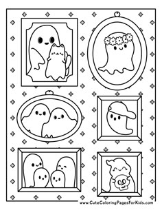 coloring pages for kids with pictures of animals and their faces in the frame, which are outlined