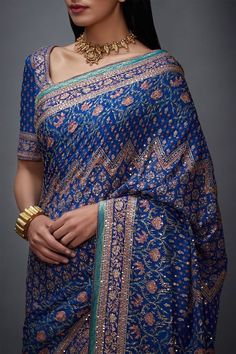 Buy Blue Chinon Silk Embroidered Saree For Women by RI.Ritu Kumar Online at Aza Fashions. Ritu Kumar Saree, Saree Women