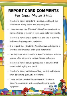 the report card for gross motor skills