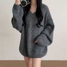 V-neck Oversized Loose Sweater Winter Chic, Korean Casual, Knitting Women Sweater, Vintage Elegant, Vintage Casual, Loose Sweater, Women Lace, Pink Sweater, Knitted Pullover