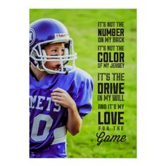 a young boy wearing a football uniform with the words game on it's side