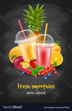 fresh smoothies with fruits and berries on the chalkboard background eps1089