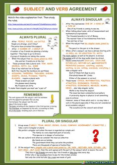 the subject and verb agreement is shown in this document, which contains two separate sections