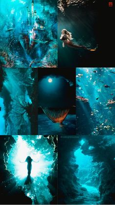 the underwater scene is shown in multiple pictures