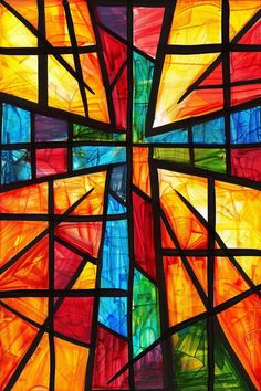 an abstract stained glass window with multiple colors