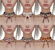 six different types of chokes with bows on each side and the same color as hair