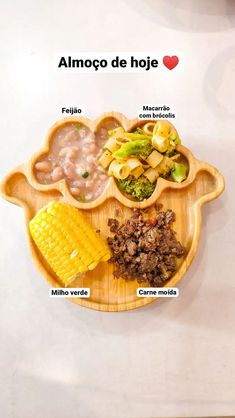 a plate with different foods on it and the words almodo de hoje written in spanish