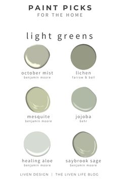 paint picks for the home that are light greens, neutral and soft gray colors