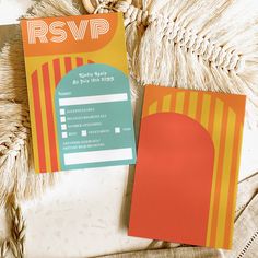 there are two cards on the table next to each other, one is for rsvp