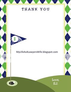 a thank card with an image of a golf ball on the green and a flag