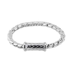 James Michael Silvertone Herringbone Chain Bracelet A sleek herringbone design—carried through to even the easy-to-use, magnetic clasp—refines this otherwise confidently bold offering. Approx. 8-1/2"L x 2/3"W Silvertone Tubular magnetic clasp Adjustable Nickel-free Chain Link Bracelet, Adjustable Sterling Silver Braided Bracelet, Nickel-free, Adjustable Sterling Silver Chain Bracelet, Tarnish Resistant, Sterling Silver Link Bracelet, Tarnish Resistant, Nickel-free Sterling Silver Chain Link Bracelet, Herringbone Chain, Herringbone Design, Make Your Mark, Black Stainless Steel