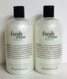 2 Bottles Philosophy~ Fresh Cream & Mint Shampoo, Shower Gel & Bubble Bath 16 oz. Fresh Cream Philosophy Conditioner, Philosophy Body Wash, Philosophy Fresh Cream, Mint Shampoo, Peppermint Cream, Fresh Cream, Girly Accessories, Bubble Bath, Heavy Cream