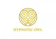 the hypnotic owl logo is shown in gold on a white background,