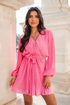 Colors Of My Heart Pink Solid Tie Belt Dress – Pink Lily Dress With Long Sleeve Shirt Under, Tie Belt Dress, Pink Dress Casual, Belt Dress, Pink Solid, Skirt Leggings, Boutique Dresses, Tops For Leggings, Tie Belt