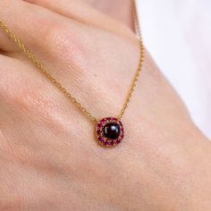 Genuine Garnet and Ruby Necklace January Birthstone Necklace | Etsy January Birthstone Necklace, Gifts For Women Birthday, Women Birthday Gifts, Halo Necklace, Ruby Necklace, January Birthstone, Ruby Earrings, Matching Rings, Jewellery Set