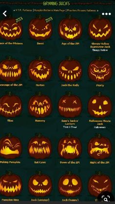 an image of halloween pumpkins in different styles and sizes, with the names on them