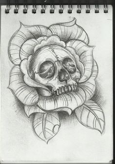 a drawing of a flower with a skull in the middle