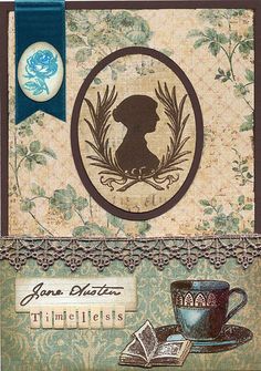 a card with a cup and saucer on it